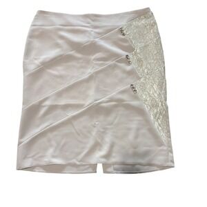 Veronika Champagne Cream Lace Tiered Pencil Skirt with Rhinestone Buttons Sz 56